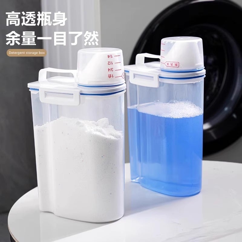 Household Laundry Storage Box With Lid Portable With Measuring Cup Waterproof Washing Powder Laundry Liquid Plastic Storage Jar - Image 2